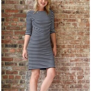Saint James Navy and White Striped half Sleeve Midi Dress, Size 12